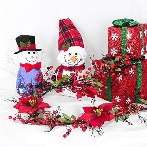 גרנד חג המולד של Artiflr ברי, 5.3 רגל פוינסטיה מלאכותי עם פירות יער אדומים ועלי הולי, גרנד אורן לאורן לקישוטים