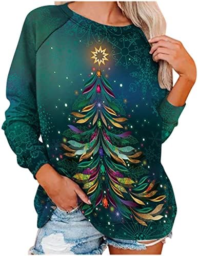 חולצות סווטשירטים לנשים 2023 שנה חדשה שרוול ארוך צמרת צמרת טוניקה חולצות סוודר חג המולד וינטג '