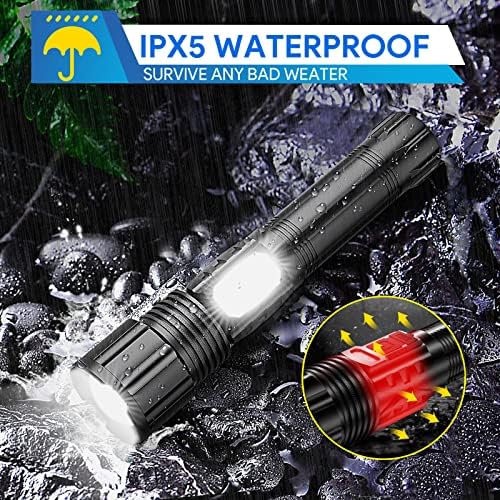 XHP50.2 LED פנס נטען נטען גבוה, 10000LM Lumens פנסים טקטיים עם אור עבודה, הניתן להתקרב, IPX5 אטום למים, 5