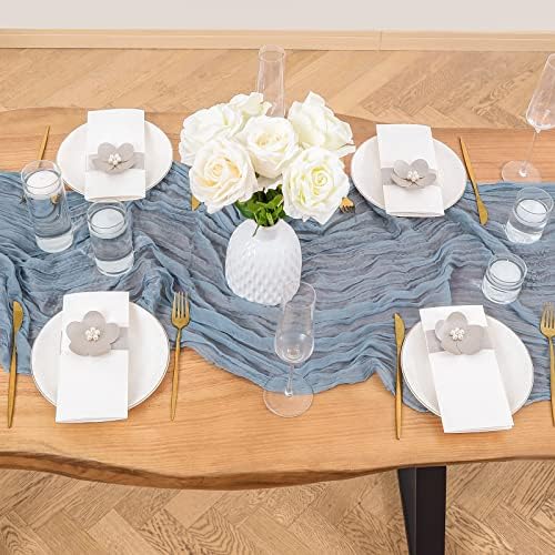 דולופל מאובק כחול גבינה גבינה שולחן שולחן רץ 15ft Boho Geaze Geaze שולחן שולחן שולחן רץ כפרי רץ לחתונה כלה כלה