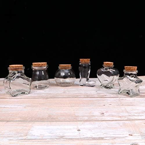 Ultnice 6 pcs זכוכית משאלה לבקבוק כוכב לב צורה צנצנת בקבוקי בקבוק מזכרת עם פקק פקק למסיבת תכשיטים