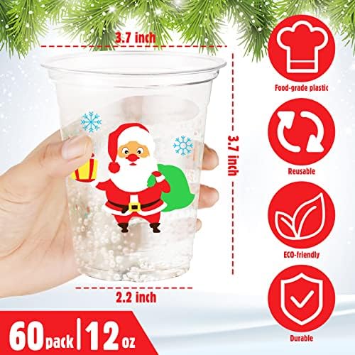 Mimorou 60 חבילה כוסות מסיבת פלסטיק חג המולד 12 גרם חג שמח חג שמח כוסות פלסטיק ברורות כוסות חג סנטה חג למבוגרים