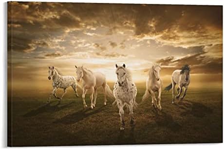 פוסטרים המריצים סוסים בד הדפסי אמנות קיר לעיצוב קיר תפאורה לחדר עיצוב חדר שינה מתנות 12x18 אינץ 'בסגנון