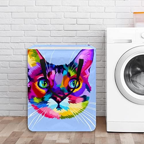 סל כביסה מתקפל בהדפס חתול צבעוני, סלי כביסה עמידים למים 60 ליטר אחסון צעצועי כביסה לחדר שינה בחדר האמבטיה