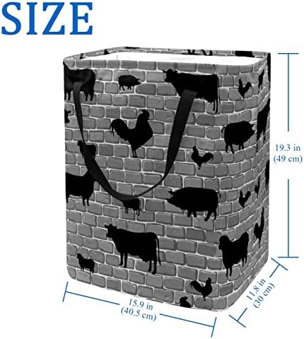 סל כביסה מתקפל בהדפס צללית של חיות משק, סלי כביסה עמידים למים 60 ליטר אחסון צעצועי כביסה לחדר שינה