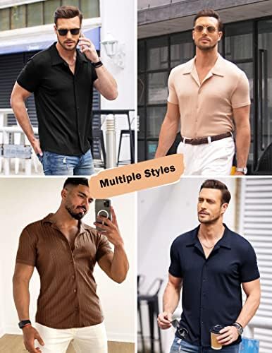 קופנדי גברים של כפתור למטה חולצות קצר שרוול מצולעים לסרוג קובני חולצה רזה בכושר מזדמן קיץ חולצות