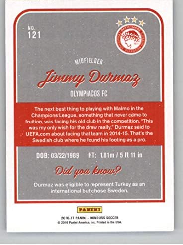 -17 Donruss Silver Soccer 121 JIMMY DURMAZ OLYMPIACOS FC כרטיס מסחר רשמי של FUTBOL מ- PANINI America
