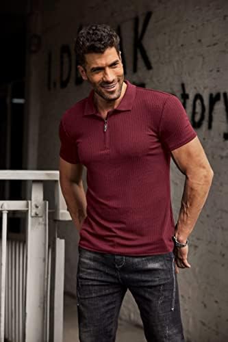 חולצות T של שרירי גברים קואופנדי נמתחים שרוול קצר רזה חולצות פולו חולצות פיתוח גוף אימון חולצות טי