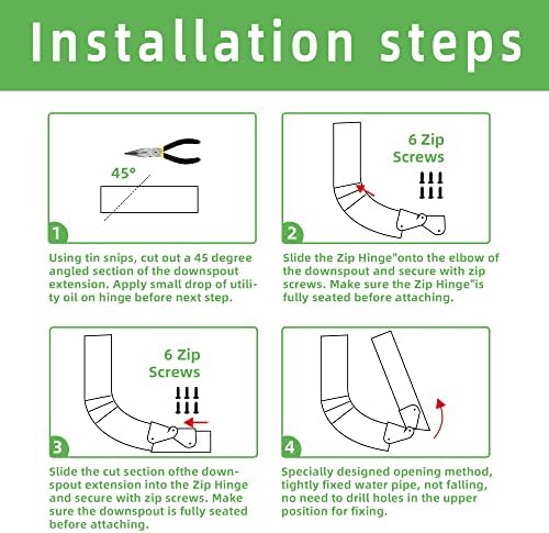 2 PCS ציר הרחבת מרזב, ציר הפוך של סיומת למטה, התקנת DIY קלה בכל מלבן בגודל או מרובע למטה