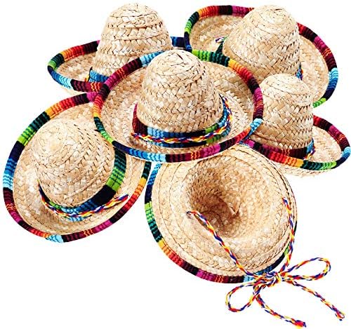 גייוגה 6 חתיכות סומבררו כובע מיני מקסיקני פיאסטה כובעי טבעי קש סומבררו סרט כובע סינקו דה מאיו כובעי
