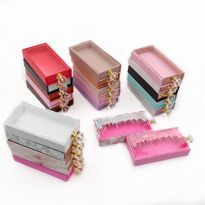 קופסאות מלבן קופסאות אריזה ריסים עם מגשים ידית קריסטל בתפזורת תיק מגנטי ריק, E62,40 קופסה עם מגש
