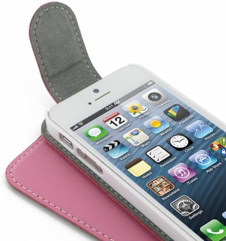 מקרה עבור אפל אייפון 5 יד עור רך מגן לשאת כיסוי עם חגורת קליפ-ורוד