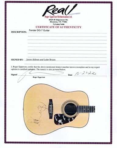 זאק בראון וג'ייסון אלדיאן חתמו על חתימה גודל מלא גיטרה אקוסטית עם ג'יימס ספנס ג'סא מכתב האותנטיות - זאק