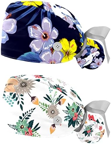 נשים לשפשף נשים, 2 חבילות פרחים טרופיים כובע בופנט עם כיס קוקו, כובע כותנה כובע רצועת זיעה