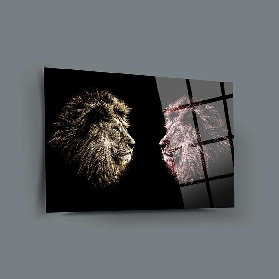 אריות קיר תפאורה, זכוכית קיר אמנות, ללא מסגרת משלוח צף מזג זכוכית פנל, סלון קישוט
