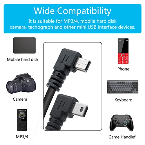 כבל USB מיני קצר 9 אינץ ', מצלמה מיני כבל חשמל USB, 90 מעלות USB זווית ימנית למיני זווית שמאל וזווית ימנית