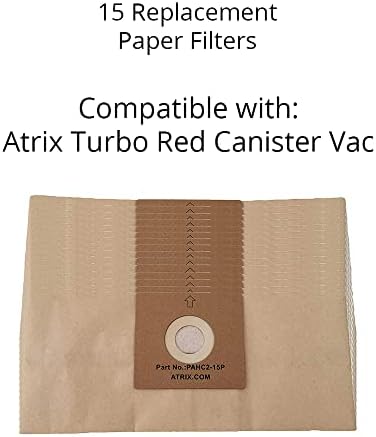 Atrix PAHC2-15P שקיות מסנן נייר לאטריקס טורבו ואקום אדום, 6-רבעים, 15 ספירה