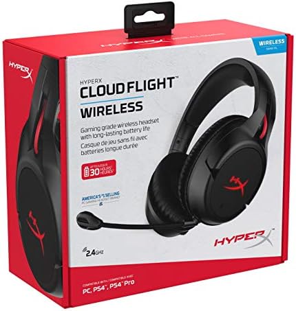 טיסת ענן של Hyperx - אוזניות משחק אלחוטיות, סוללה לאורך זמן עד 30 שעות, מיקרופון מבטל רעש, נורת