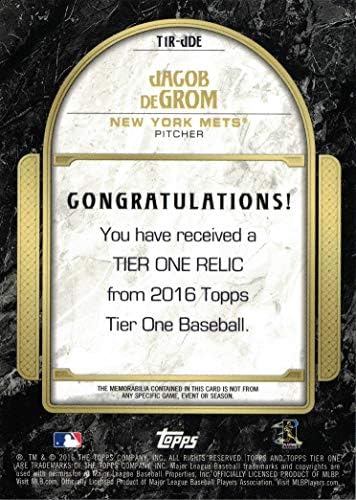 Topps Tier One Relics T1R-JDe Jacob Degrom Game Works Weld Mets Jersey כרטיס בייסבול-רק 399 תוצרת!