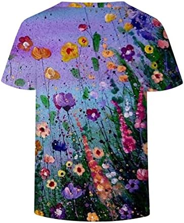 נשים של אביב & מגבר; קיץ חולצות 2023 מזדמן צוות צוואר חולצה פרח הדפסת קצר שרוול חולצות