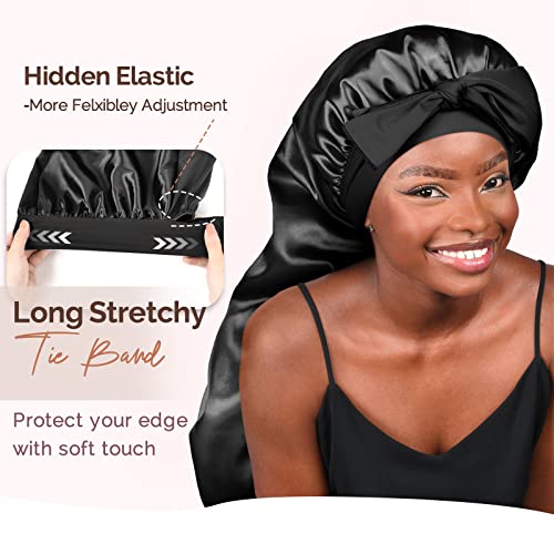 יניבסט משי מצנפת לשינה צמת מצנפת עבור ארוך שיער עם עניבת להקת מצנפת עבור צמות עבור שחור נשים מתולתל
