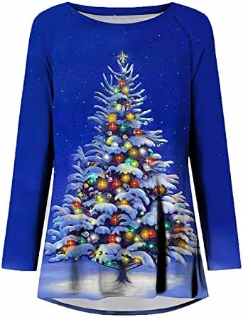 טוניקת טוניקת חג המולד של הנשים לנשים לחותלות חותלות אופנה זוטרת שרוול ארוך חולצת טי חגיגית עץ חג