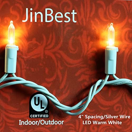 Jinbest 150 LED אורות חג מולד לבנים חמים, אורות מיתר חוט כסף של 50 רגל, UL Certified and Mini LED LED Mini