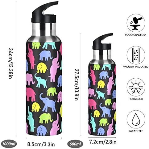 פילים גולפי צבעוניים בקבוק מים 20 גרם, בקבוק מים עם מכסה קש מבודד נירוסטה, לספורט, הליכה, ריצה