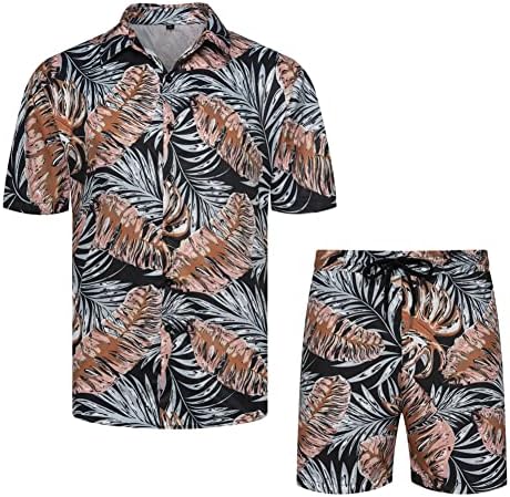 חולצות פרחים לגברים הוואי הגדרת כפתור מזדמן למטה שרוול קצר חולצות אלוהה ותלבושת מכנסיים קצרים