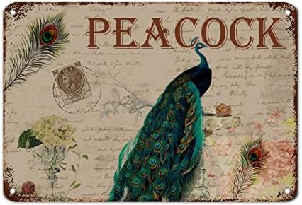 Madcolitote Vintage ירוק טווס ציפור ורוד פרחים עשירים שלט מתכת שלט מתכת צרפתית פריז רטרו טווס עיצוב אלומיניום