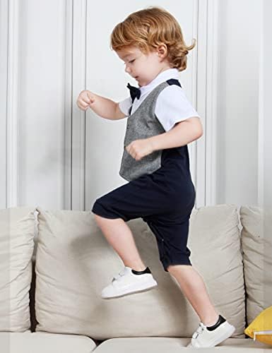 A&J Design Baby Boys Gentleman Rompers Tuxedo תלבושות חליפה עם Bowtie