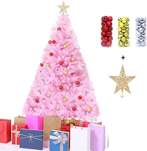 4ft/5ft/6ft פרימיום PVC עץ חג המולד המלאכותי, עם קישוטים לעץ חג המולד וכוכבים טופר, לחג חג המולד בית מקורה