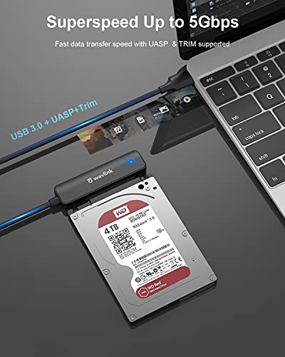 Wavlink USB 3.0 ל- SATA מתאם כונן קשיח, כבל SATA ל- USB, USB 3.0 ל- SATA III מתאם מתאם כונן קשיח עבור