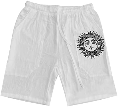 מכנסי פשתן כותנה של Wenkomg1, מכנסי פשתן כותנה, מכנסי חוף נושמים קלים משקל נושם קיץ מודפסים