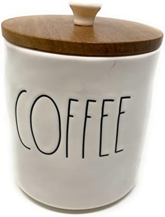 ריי דאן קפה לבן קרמיקה מיכל עם מכסה עץ קרמיקה ידית