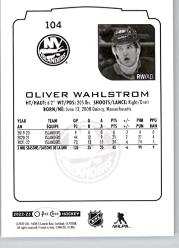 2022-23 O-PEE-CHEE 104 Oliver Wahlstrom New York תושבי NHL הוקי כרטיס מסחר
