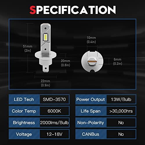 VeyCode Mini H3 LED ערפל אור ופנס פנס 6000K ערכת המרה גבוהה וקורה גבוהה לבנה עם קרן נמוכה נטולת