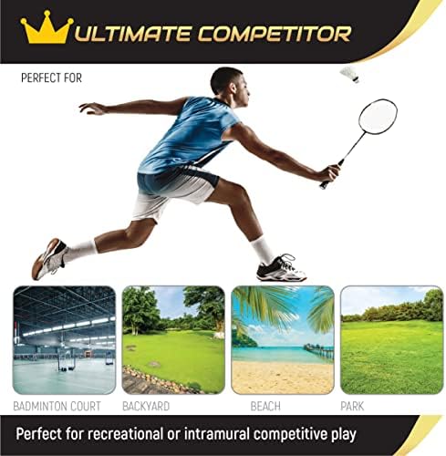 מערך מחבטי Badminton המתחרה האולטימטיבי של 2 - כולל 2 מחבטי גרפיט פרימיום, 4 תעבורת נוצות, 2 אחיזות ומארז נשיאה