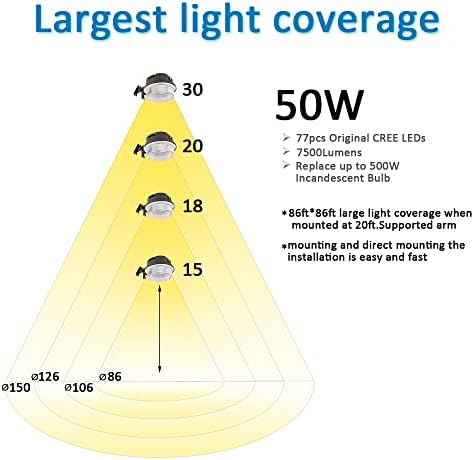 2 מארז אור אסם לד 50 וואט, 7,500 ליטר תאורת חצר בין ערביים לשחר עם תא פוטואלקטרי, 5000 אלף אור יום, החלפת 500 וואט