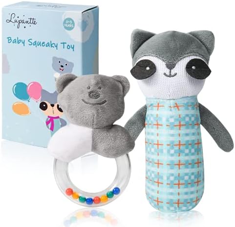 לופנטה 2 מארז תינוק רעשן צעצוע תינוק רך יד גריפ צעצועים, ממולא בעלי החיים דביבון פעמוני יד חושי