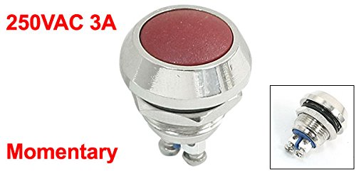 UXCELL A13121400UX0388 סומק רכוב SPST מתכת מתכת כפתור עגולה, 12 ממ, אדום
