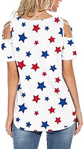4 ביולי חולצות חולצות לנשים שרוול קצר חולצות טוניקת צוואר דגל אמריקאי כוכבים פסים חולצה פטריוטית