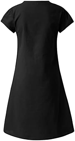 נשים שמלת כותנה ופשתן הדפס חמניות להדפיס שרוול קצר שמלות מידי מסתיר בטן רופפת V שמלת חולצת צוואר