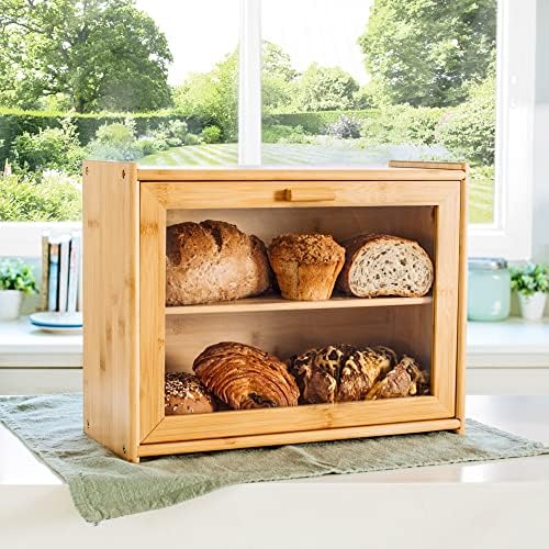 לורה של ירוק מטבח גדול לחם תיבת - עץ לחם תיבת עם ברור מול חלון-חווה סגנון לחם סל למטבח דלפק - שכבה כפולה לחם