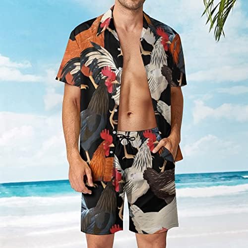 תלבושות חוף תלבושות חוף של תרנגולות צבעוניות 2 חלקים כפתור הוואי למטה חולצה עם שרוול קצר וחליפות