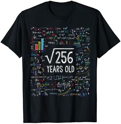שורש ריבועי של 256 16 יום הולדת 16 שנה ישן מתנות מתמטיקה יום הולדת חולצה