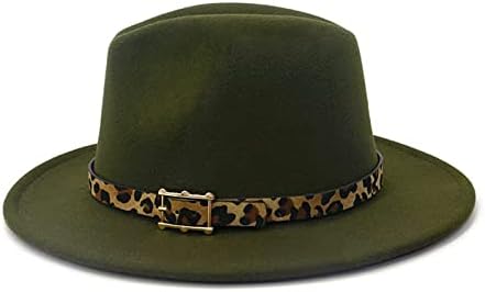 IOPQO 2N תיקון כובע פדורה רחב לנשים עם כובעי בייסבול של חגורת אבזם נמר פנמה