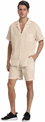 חולצה פשתן קצר תלבושות: גברים של חוף 2 חתיכות מקרית כפתור למטה סטים