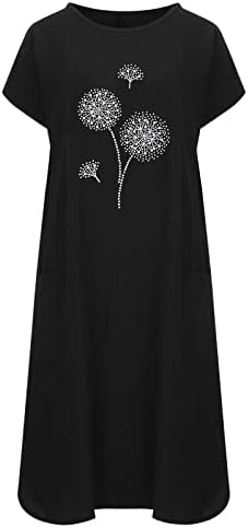 Nokmopo שרוול קצר שמלת מקסי לנשים שמלות קיץ אופנתיות להדפסת כיס צוואה שמלה שרוולים קצרים