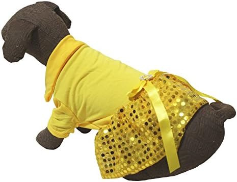 בגדי גורים שמלת כלב שמלת כותנה צהובה רגילה פאייטים טוטו